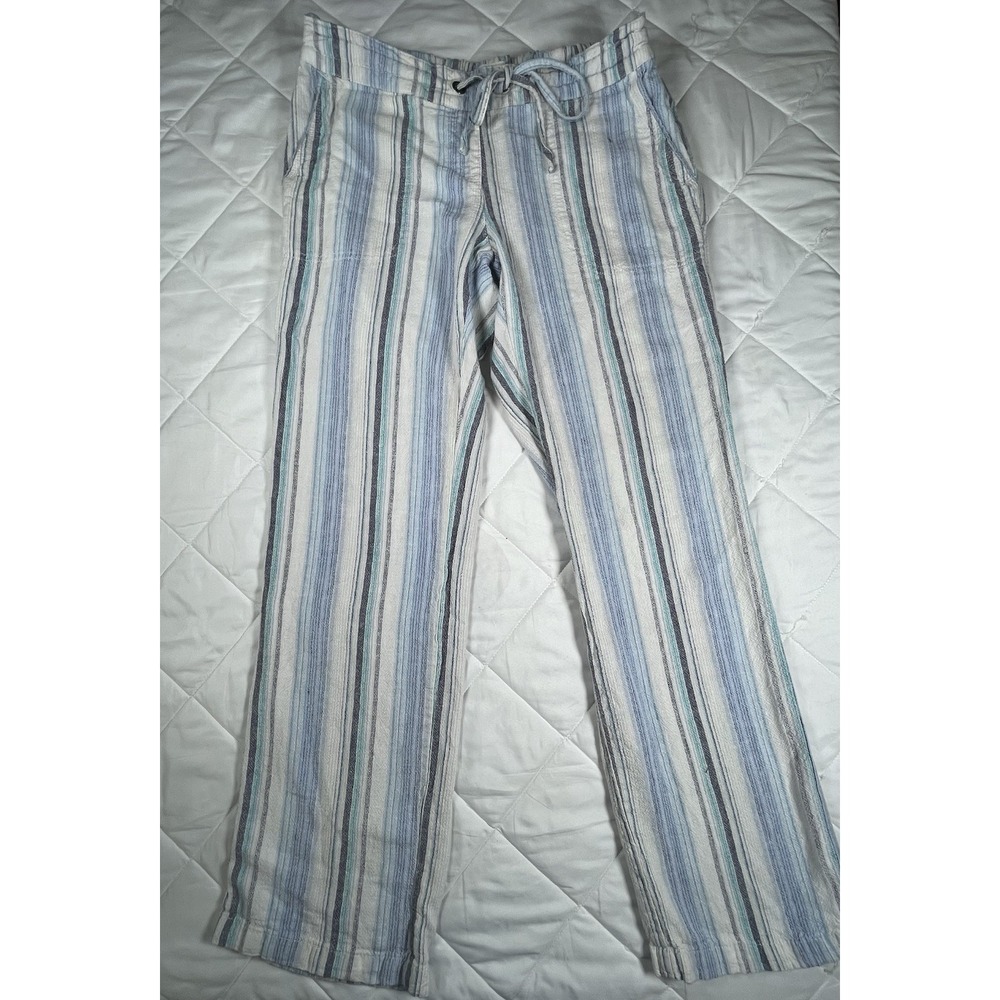 Per Se Linen Blend Pants Womens Small Striped Drawstring Coastal Beach